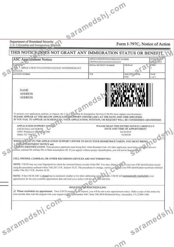 U.S. Citizenship and Immigration services form I-797C, Notice of action